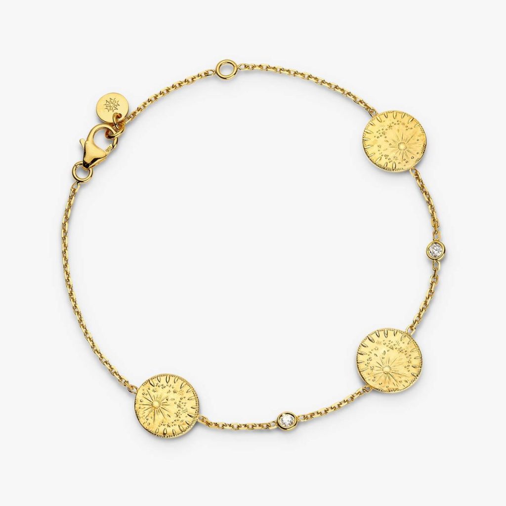 bracelet pluie d'etoiles 3 motifs, or jaune