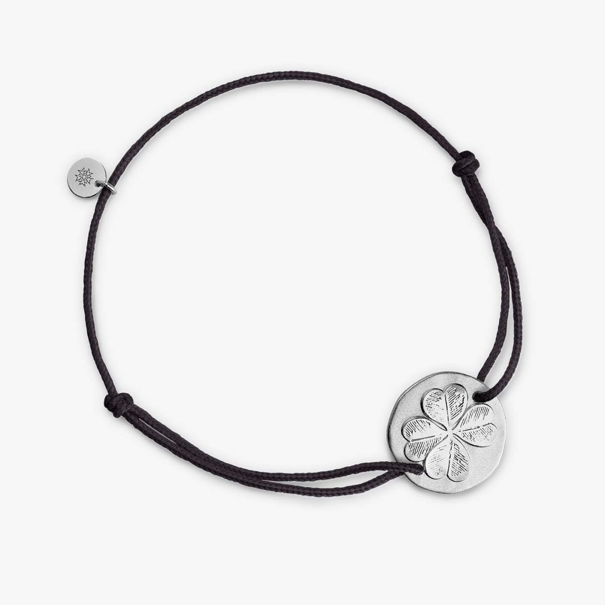 bracelet "trèfle" argent, cordon noir
