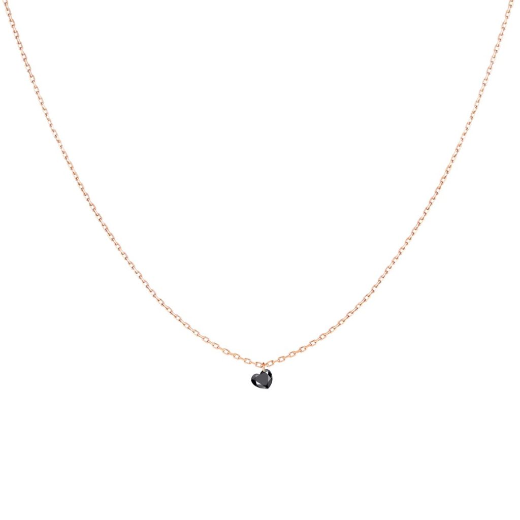 collier diamant coeur noir, or rose