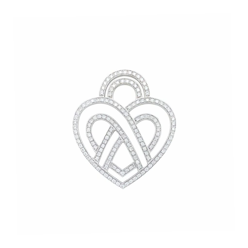 pendentif coeur fil, pavé diamants, or blanc