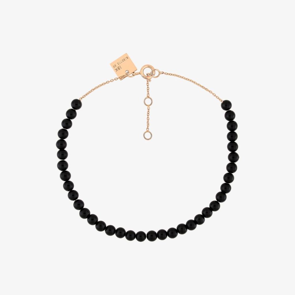 bracelet maria mini perles onyx, or rose