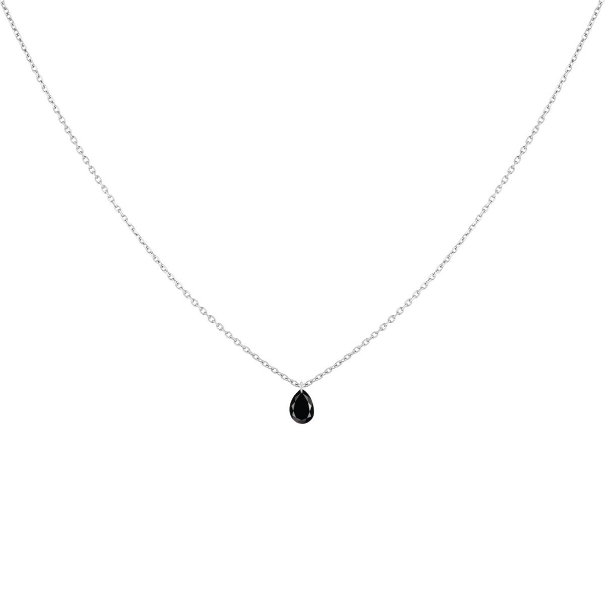 collier diamant noir poire, or blanc