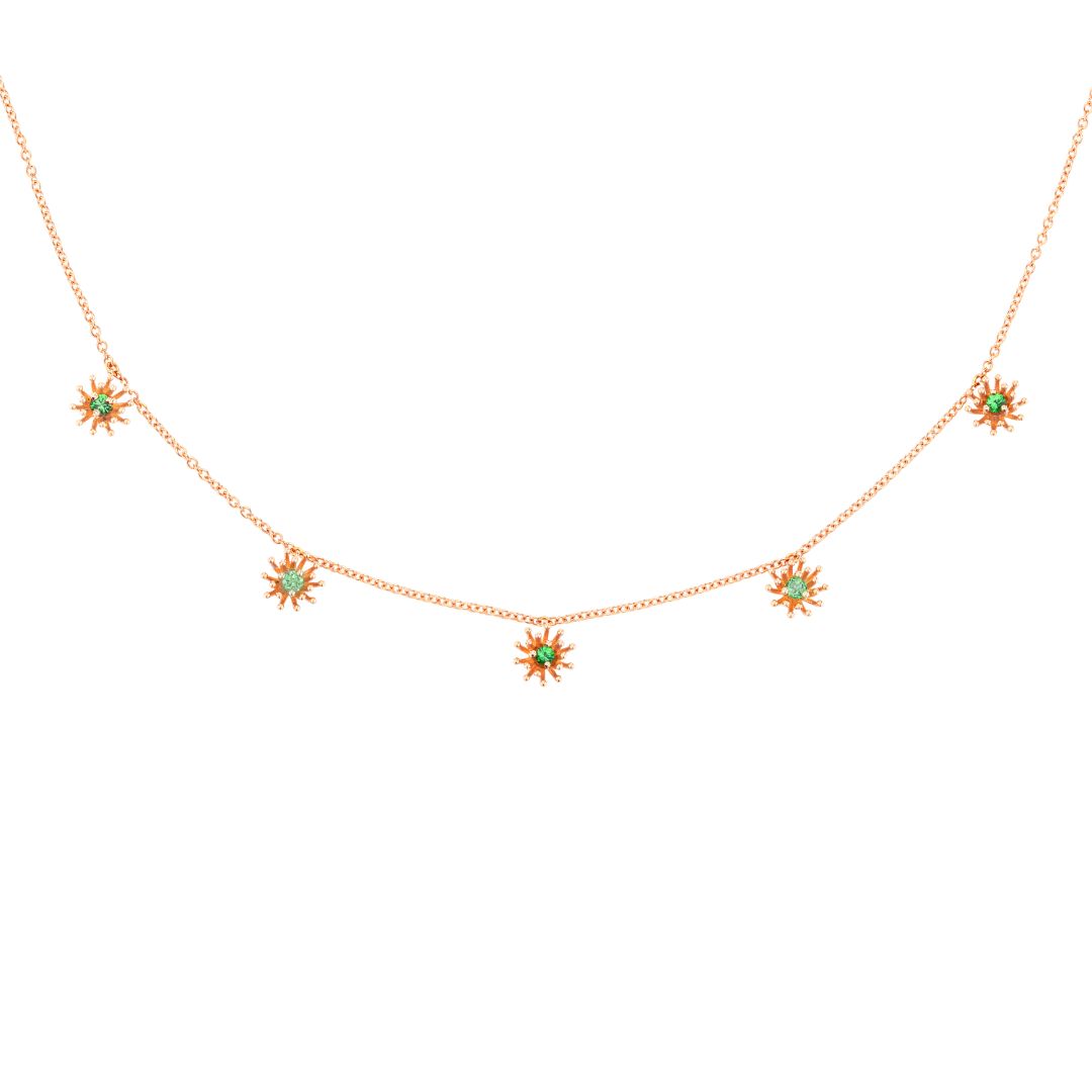 collier le petit cactus, tsavorites et grenats mint, or rose