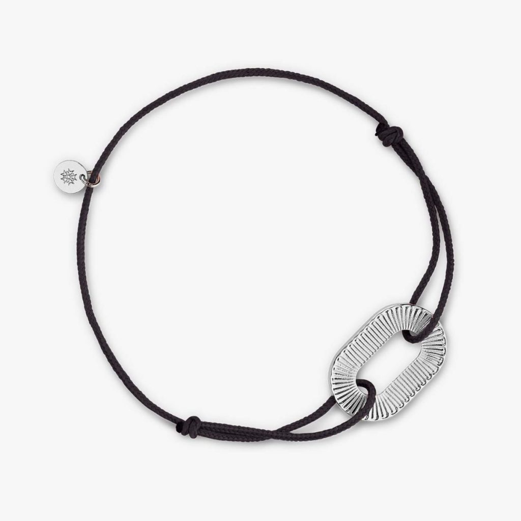 bracelet ruban argent, cordon noir