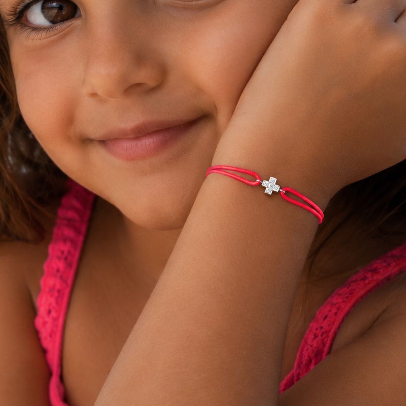 bracelet baby croix, diamants 0.05ct, argent