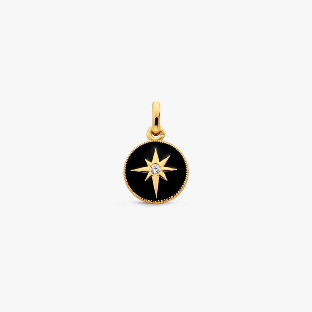 médaille étoile laque noir, diamant, or jaune