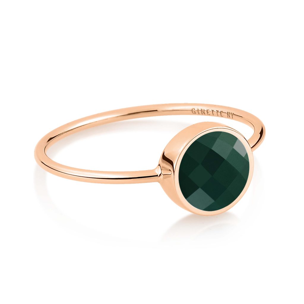 bague mini ever disc pixie agate verte facettée, or rose, t 53