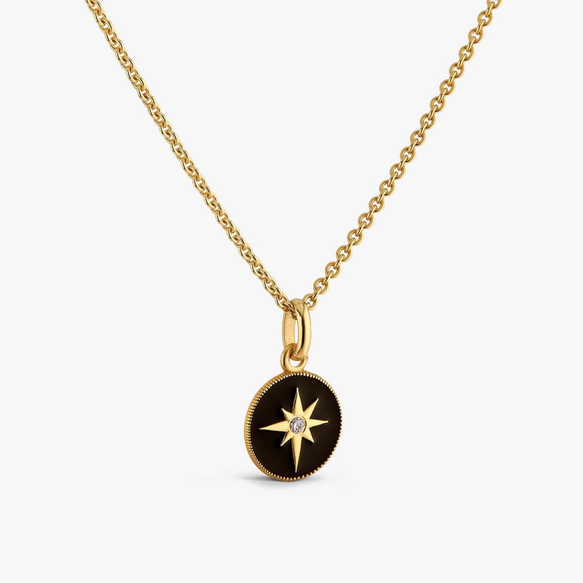 médaille étoile laque noir, diamant, or jaune