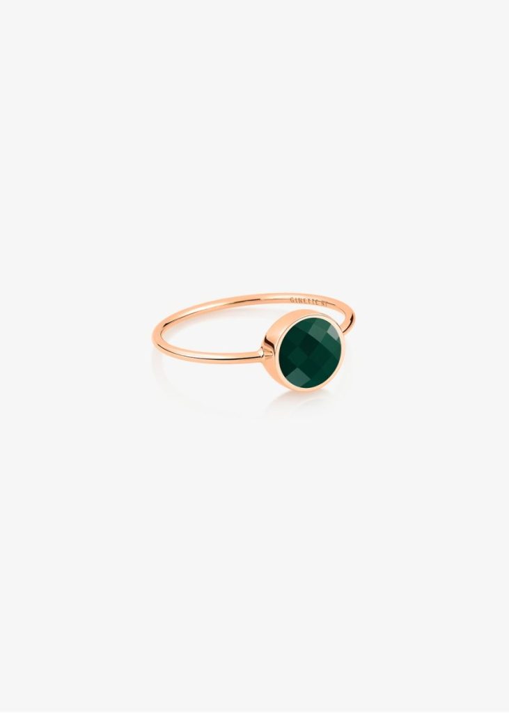 bague mini ever disc pixie agate verte facettée, or rose 18k, taille 53.