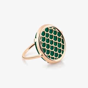 bague disc ring koi agate verte, or rose 18k t54