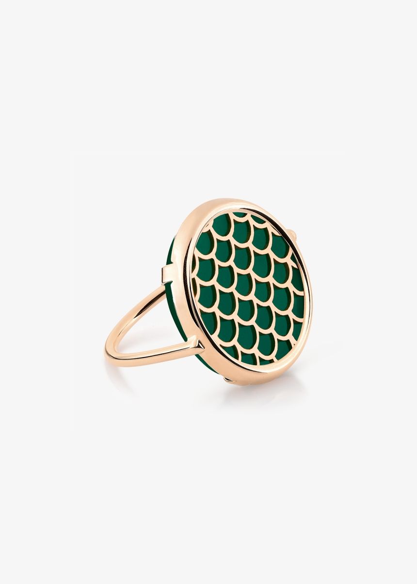 bague disc ring koi agate verte, or rose 18k t54