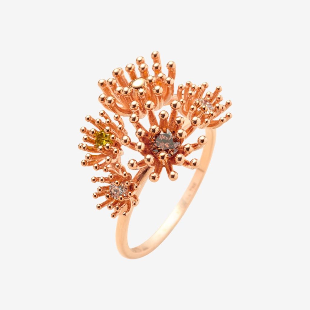 bague le petit cactus vanille 5 motifs, or rose, t 53