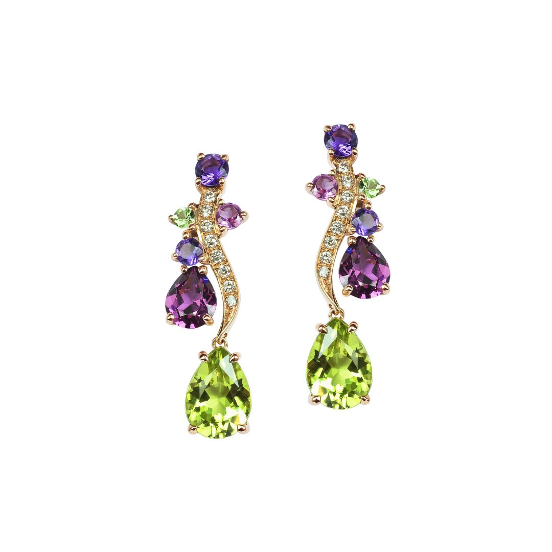 boucles d'oreilles pendantes, or rose